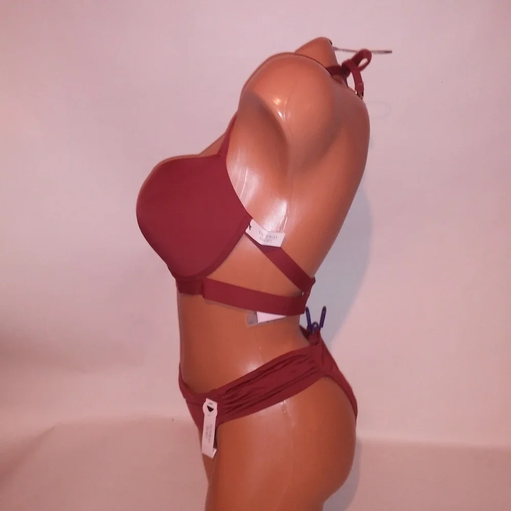 Victoria Secret Swim Bikini 38D Top XL Bottom Bikini Ginger Push Up Solid Hottie
